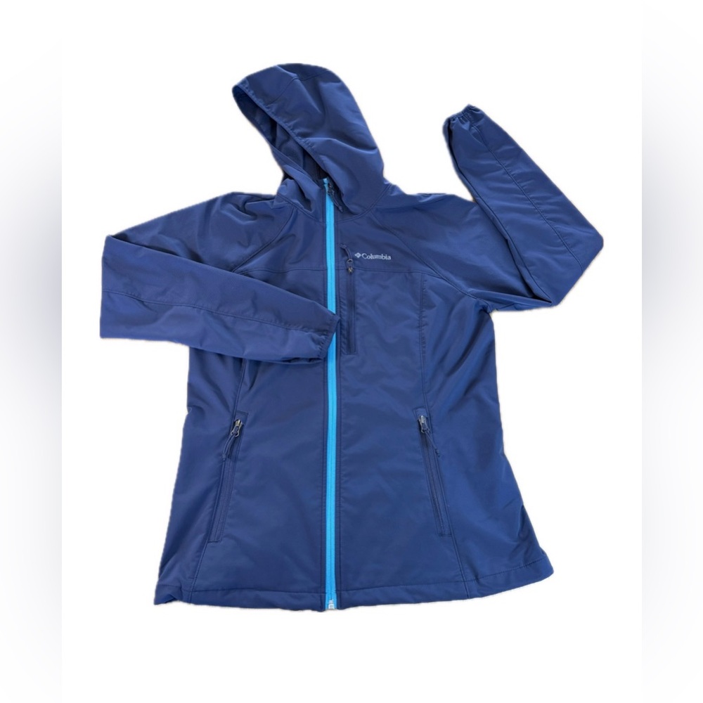 Columbia Cascade Ridge II Softshell Jacket Women’s L Navy Blue Hooded Omni-shell